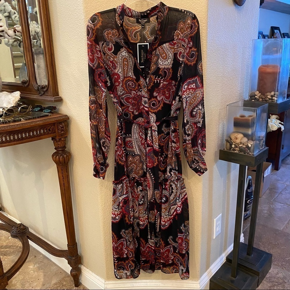 Nwt~Juicy Couture Black Label Trendsetter Paisley Midi Dress Size Xsmall